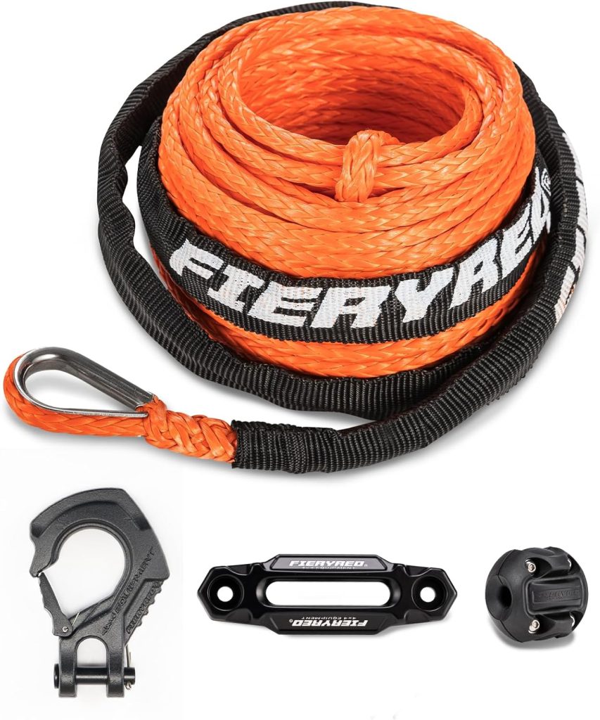 FIERYRED 3/16inch 50FT 8500LBS Synthetic Winch Rope