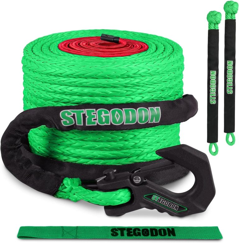 Synthetic Winch Rope Kit 3/16x50ft 8350LBS - With Forged Hook & Safety Strap Yellow
