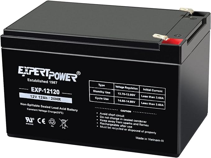 ExpertPower 12 Volt 12 Ah Rechargeable Battery with F2 Terminals