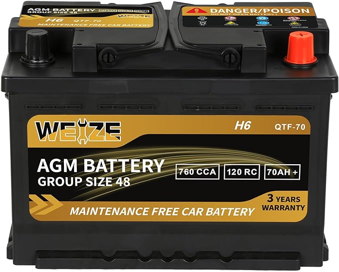 Weize Platinum AGM Battery BCI Group 48-12V 70Ah H6 Size 48